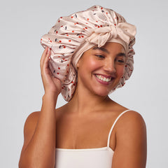 Cherry Print Oversized Satin Bonnet