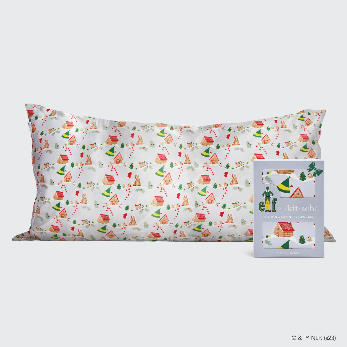 Kitsch x elf Satin Pillowcase in Periwinkle Christmas - King
